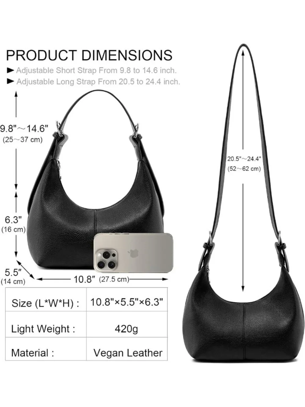 Soft Vegan Leather Hobo Bag for Women | Slouchy Crescent Shoulder Tote